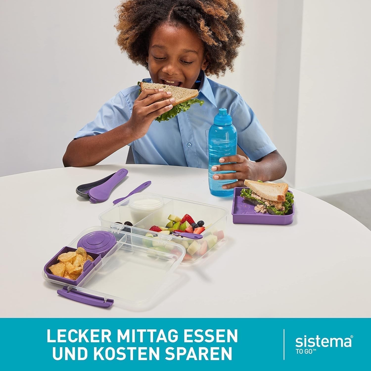 Bento Box TO GO lunchboxsysteem met vakken | Lunchbox van 1,25 L met yoghurt-/fruitcontainer | voor kinderen en volwassenen l | BPA-vrij Minty Teal [21685-8T], mintgroen Naty Shop voedselbewaardozen