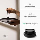 KIVY Geschirrset 6 Personen[Kratz & Spülmaschinenfest] 6x27cm + 6x22cm - Tellerset 12-teilig modern - Geschirrset - Kombiservice - Geschirrset - Tellerset Schwarz - Teller Schwarz Matt