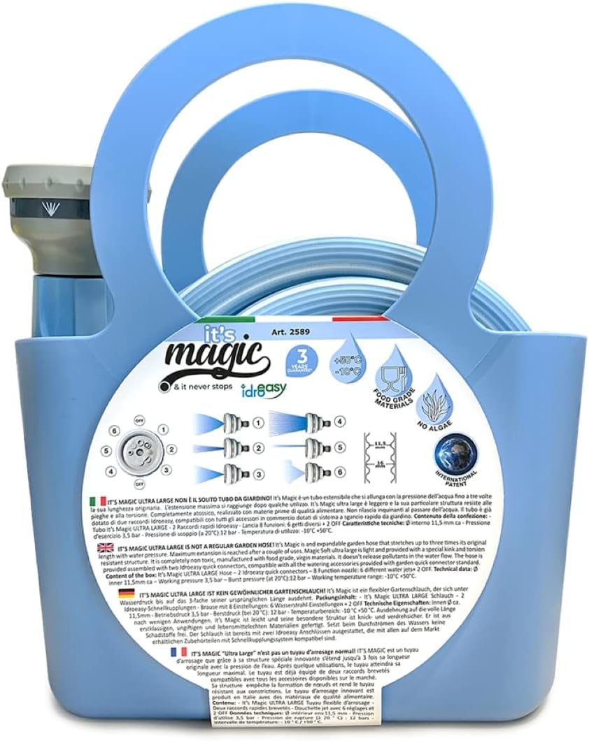 Magic Blue 10 meter knoop- en draaibestendige verlengbare tuinslang met zak en sproeikop