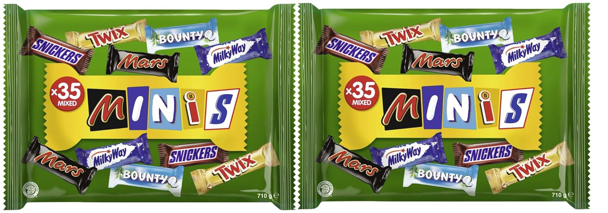 Mini gemengd chocolade bulkpakket, chocolade, 35 mini chocoladesnacks (Mars, Snickers, Bounty, Twix, Milky Way) als snoep, chocoladegeschenk, snoepdoos (710 g)