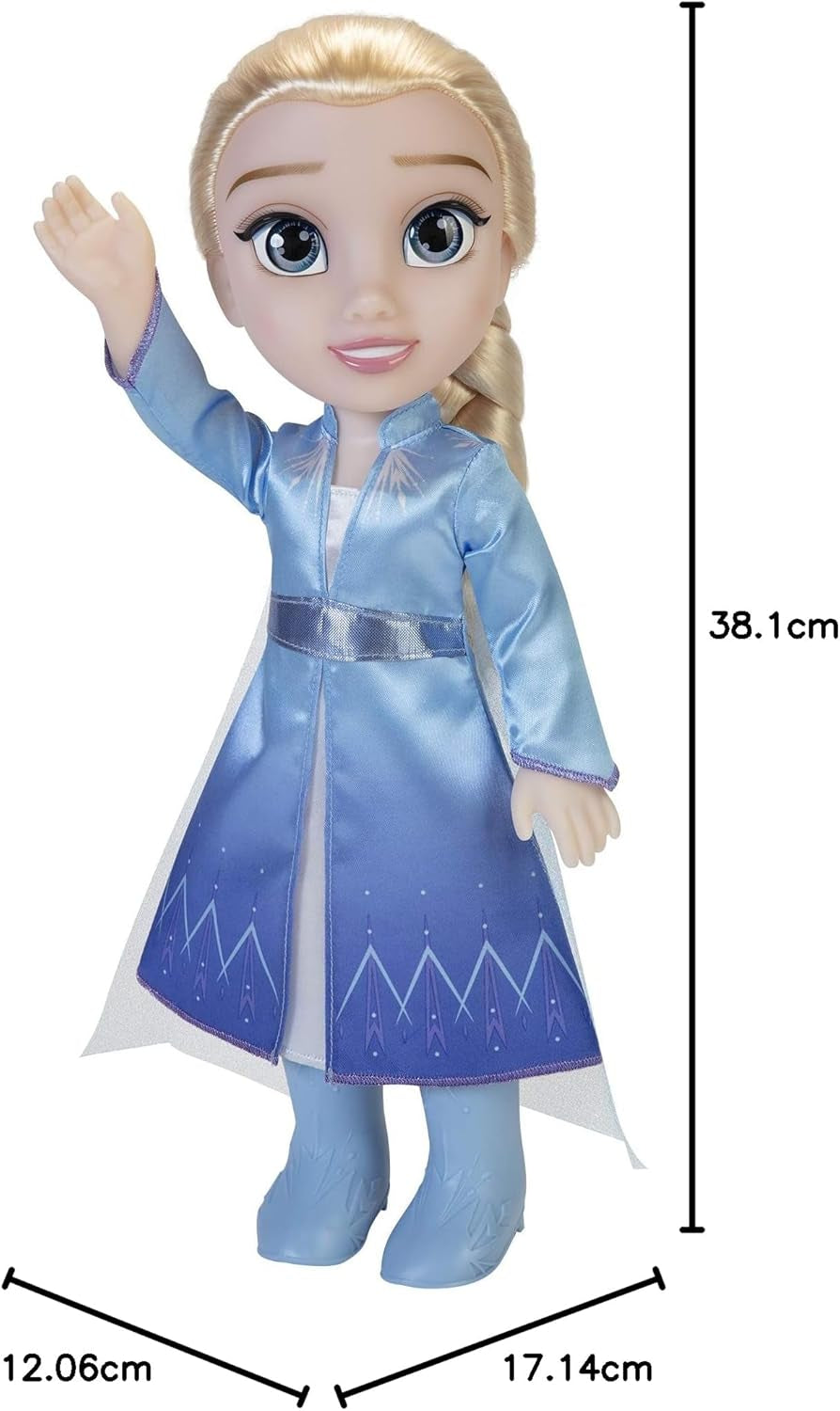 Disney Frozen 2 Elsa Reispop, pop van 35 cm met jurk geïnspireerd op de cultfilm, laarzen en lang gevlochten haar voor extra speelplezier, voor meisjes vanaf 3 jaar