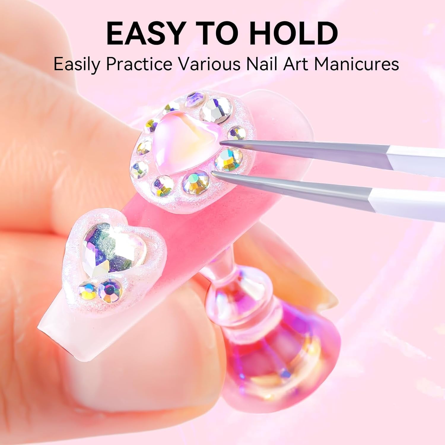 Makartt acryl nagelhouder, magnetische nagelhouder, nagelhouder, transparant roze nagelhouder met 48 zelfklevende stopverf