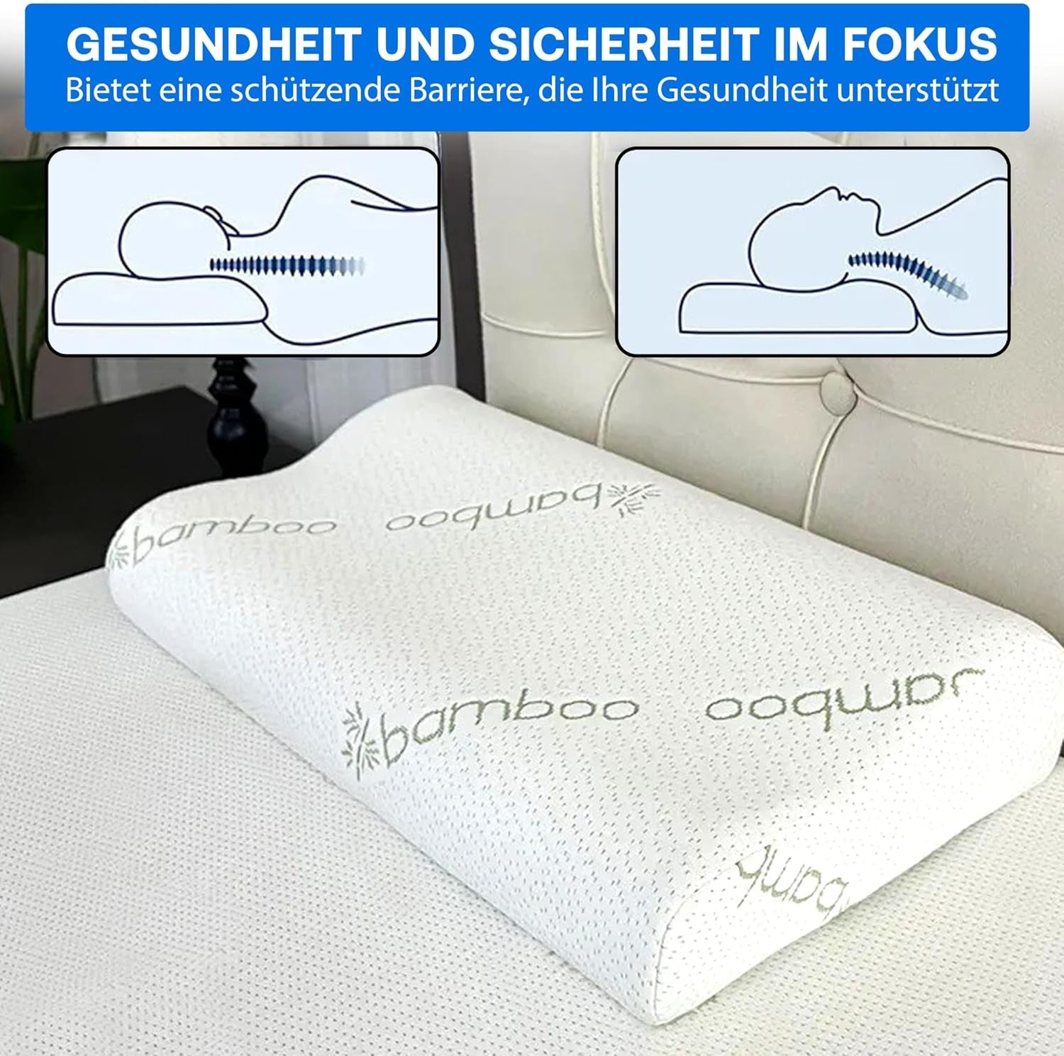Orthopedisch neksteunkussen van traagschuim - Ergonomisch kussen, anti-snurkkussen voor zij-, buik- en rugslapers, kussen, 60 cm x 40 cm x 12 cm Cervicale orthopedische kussens Naty Shop