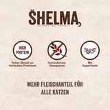 Shelma Katten natvoer Megapack met rundvlees, kalkoen, kip en eend - Volledige graanvrije voeding met hoog vleesaandeel - 40 x 85 g (3,4 kg)