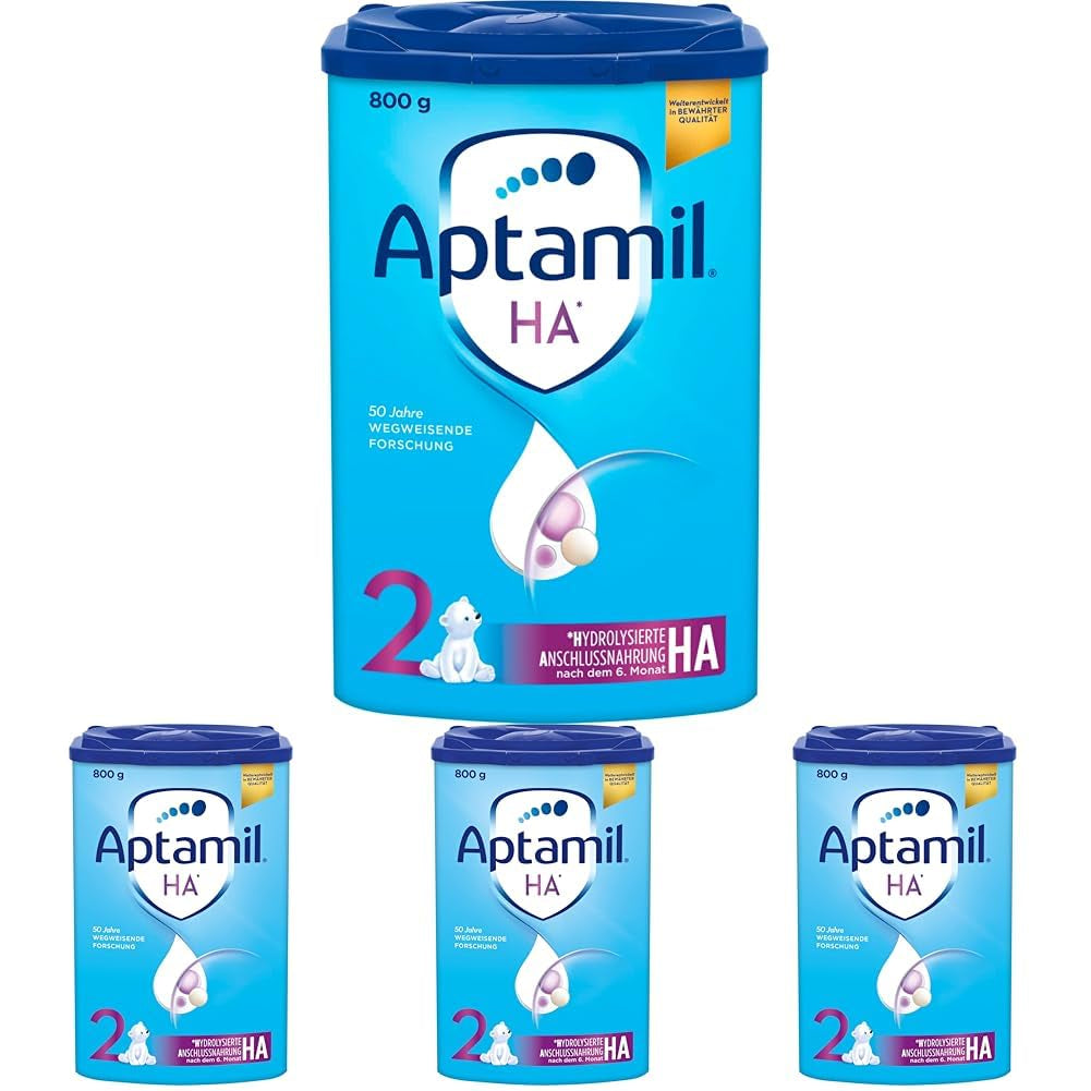 Aptamil HA 2 – Opvolgmelk na 6 maanden, met Omega 3 en 6, DHA, ARA en ALA, Lactosevrij, Palmolievrij, Babyvoeding, Melkpoeder, 1 x 800 g (4 stuks)