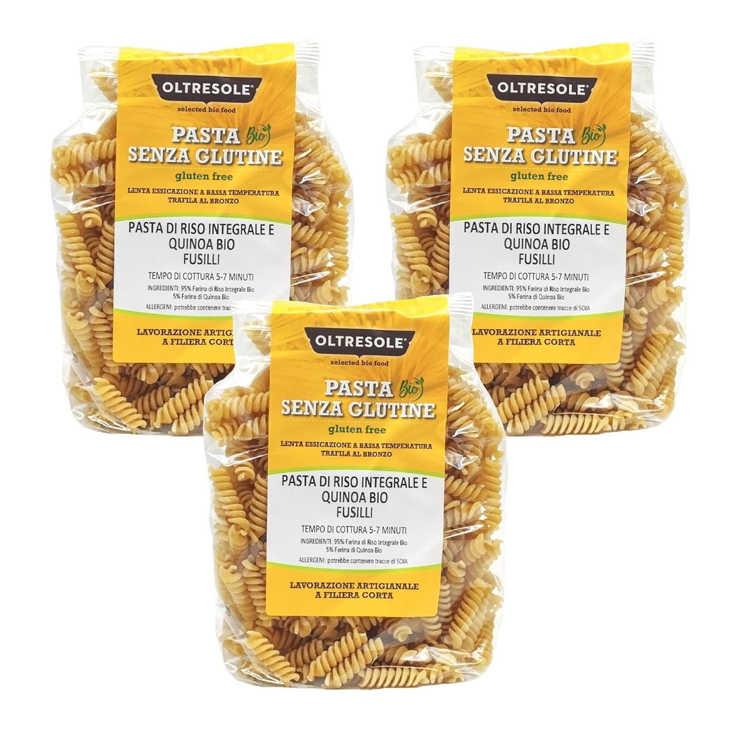 - Bio-Reis- en Quinoa-Pasta glutenvrij, Fusilli-Format - glutenvrije Pasta met Vollkornreismehl en weisser Quinoa aus biologische Anbau, vegan, Packung mit 3 Packungen à 350 g