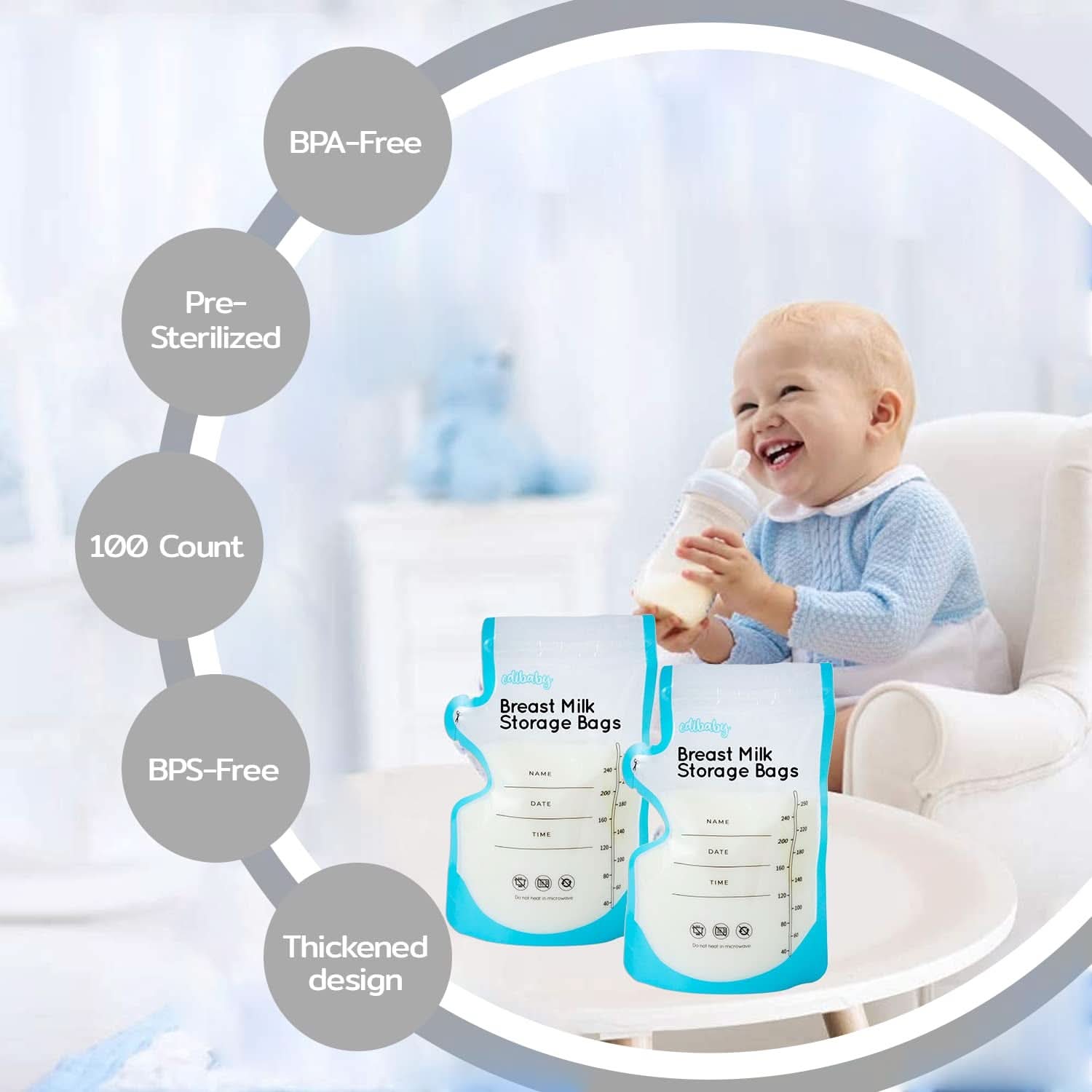 Edibaby, Zakjes voor moedermelk, 100 stuks, Gesteriliseerd, zonder BPA Accessoires Voeding en Borstvoeding Bebe Naty Shop