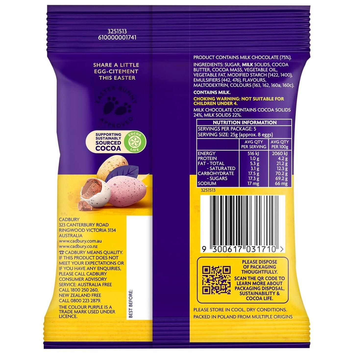 Stevig zakje kleine chocolade-eitjes (80g) in een knapperig suikerbakje (Paasvormpjes)