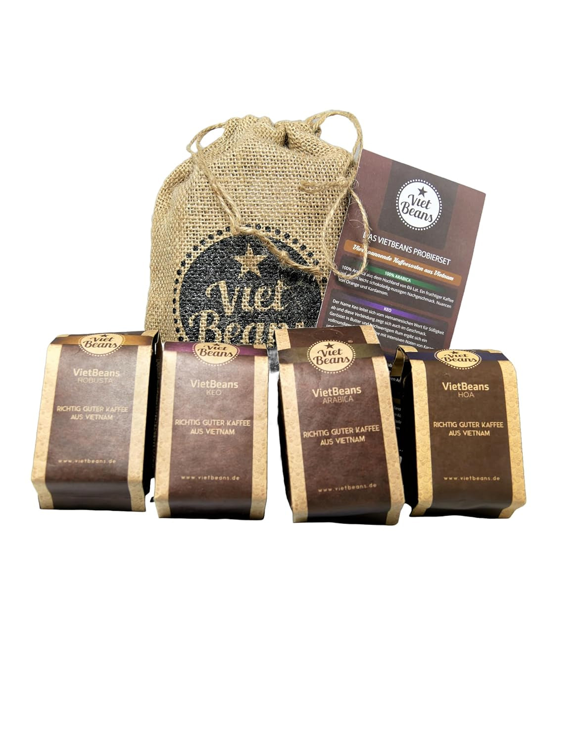 Kaffee Gift für Kaffeeliebhaber - Kaffeesack Jute - Vier Sorten exotischer Kaffee im Jutesack - Weihnachten Geschenkidee - Geschenk voor Kaffeetrinker - Ganze Bohne