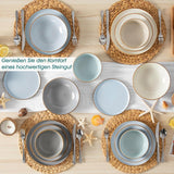 Geschirrset 6 Personen, vancasso RENO 24-tlg Steingut Teller Set Mix, Tafelservice mit je 6 Speiseteller, Dessertteller, Suppenteller, Müslischalen, Spülmaschinenfest & Mikrowellengeeignet, Mehrfarbig