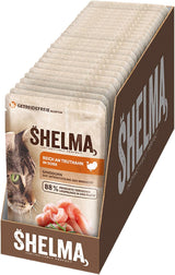 Shelma Natvoer voor katten met kalkoen in tomaten- en kruidensaus - Compleet graanvrij voer met hoog vleesgehalte - 28 x 85 g (2,38 kg)