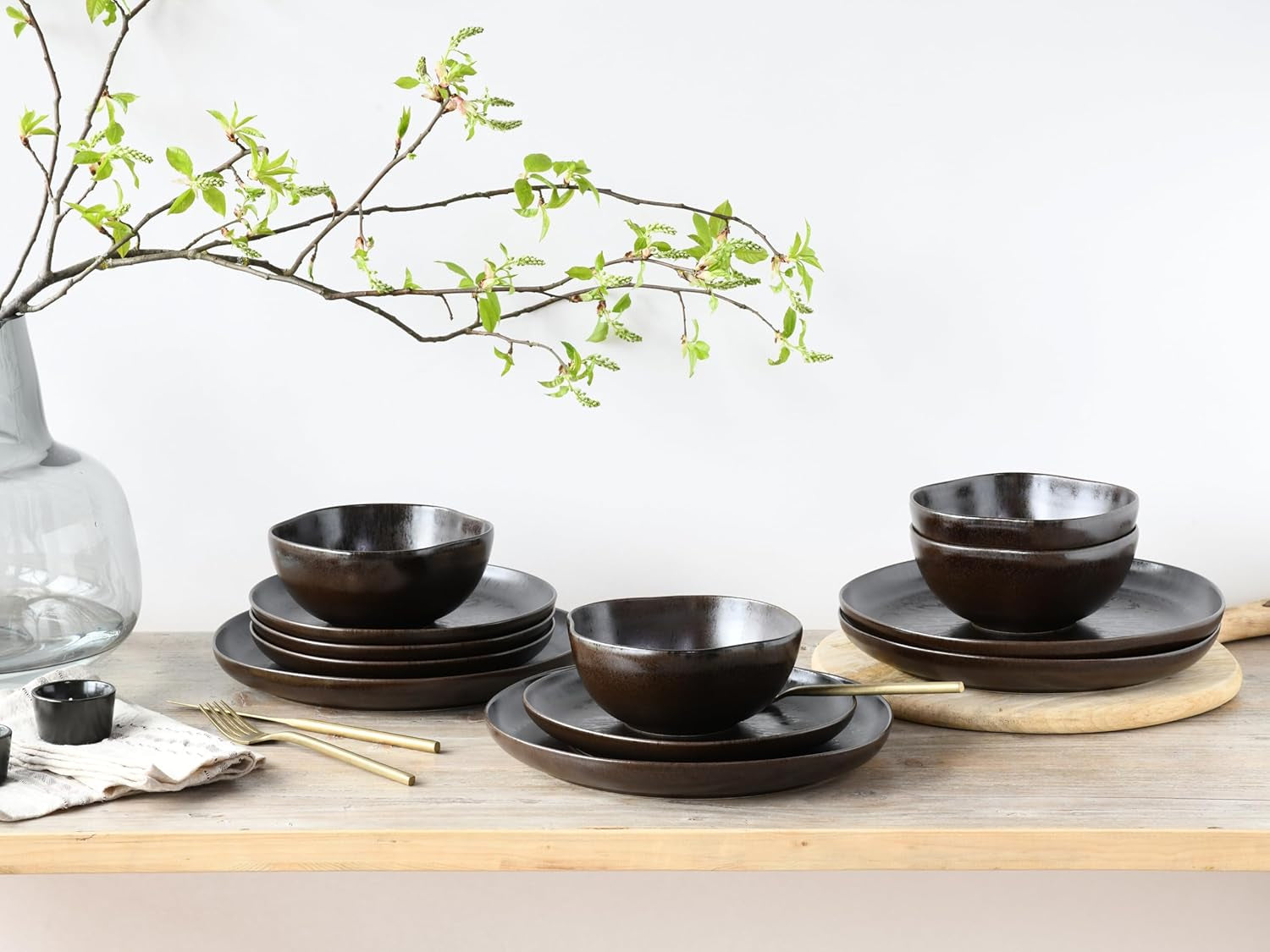 CreaTable, 21249, Natura Organic RUSTY-serie, 12-delige serviesset voor 4 personen, porseleinen bordenset, vaatwasser- en magnetronbestendig, gemaakt in Europa