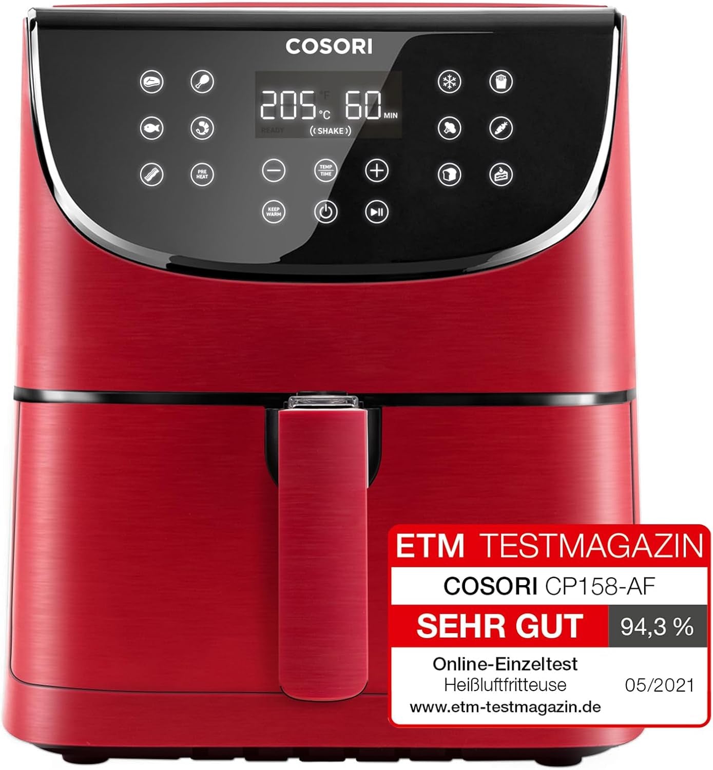COSORI Heteluchtfriteuse Airfryer, 12-in-1 Luchtfriteuse XXL 6,2L, Heteluchtfriteuse met kijkvenster en roerherinnering, 80 recepten Huishoudelijke apparaten Naty Shop Rood 5,5L Premium