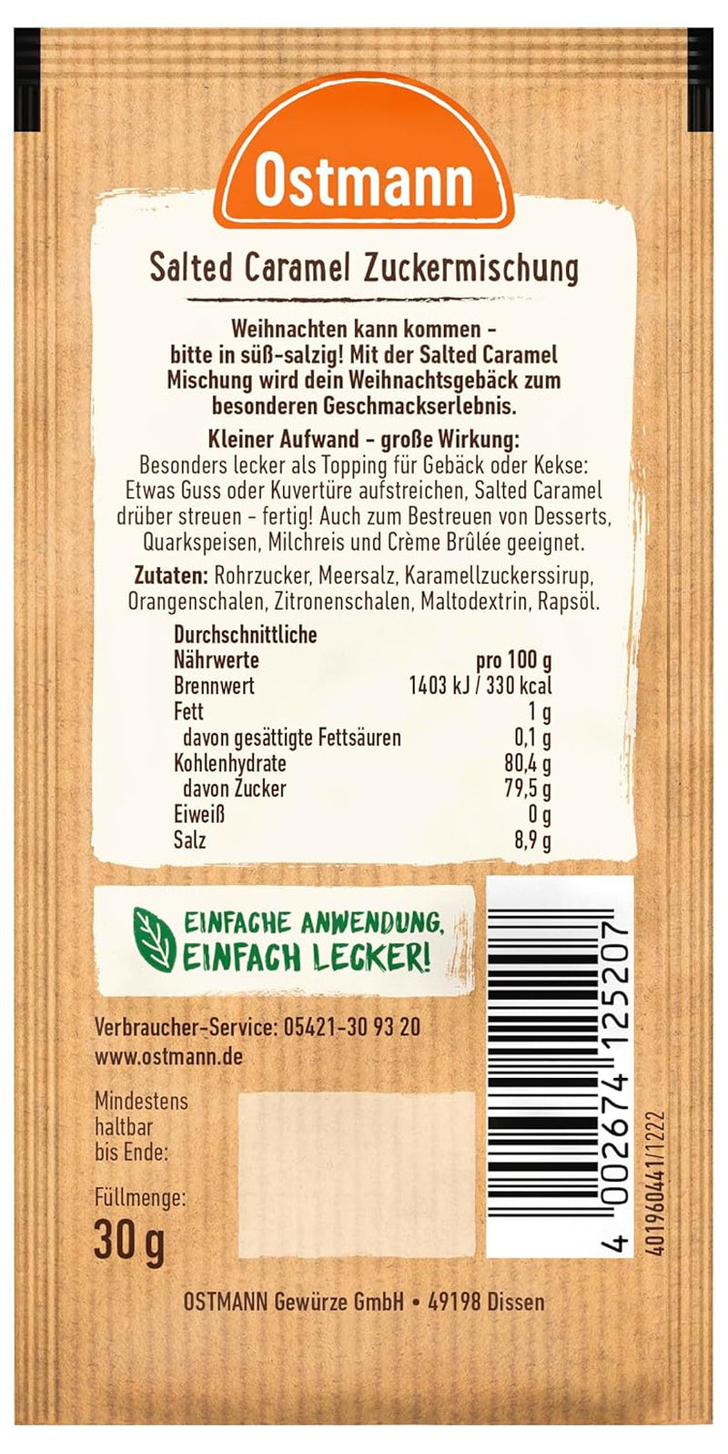 Ostmann Gewürze – Zuckermischung met gezouten karamel, süß-salzige Mischung für Kekse, Gebäck en Desserts, 30 g in zak