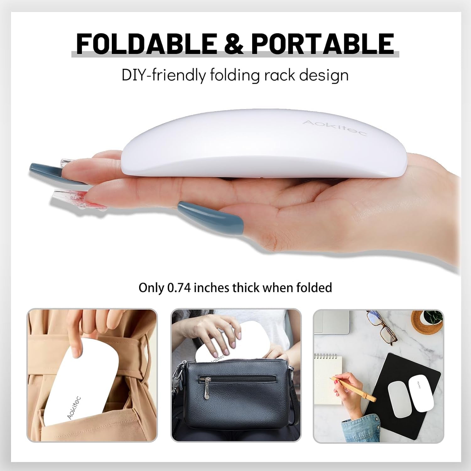 Aokitec Mini LED UV-lamp, UV-gelnagellamp, draagbare nageldroger voor alle soorten gelnagellak, uithardingstool in muisvorm, compact, lichtgewicht met USB-kabel (wit)