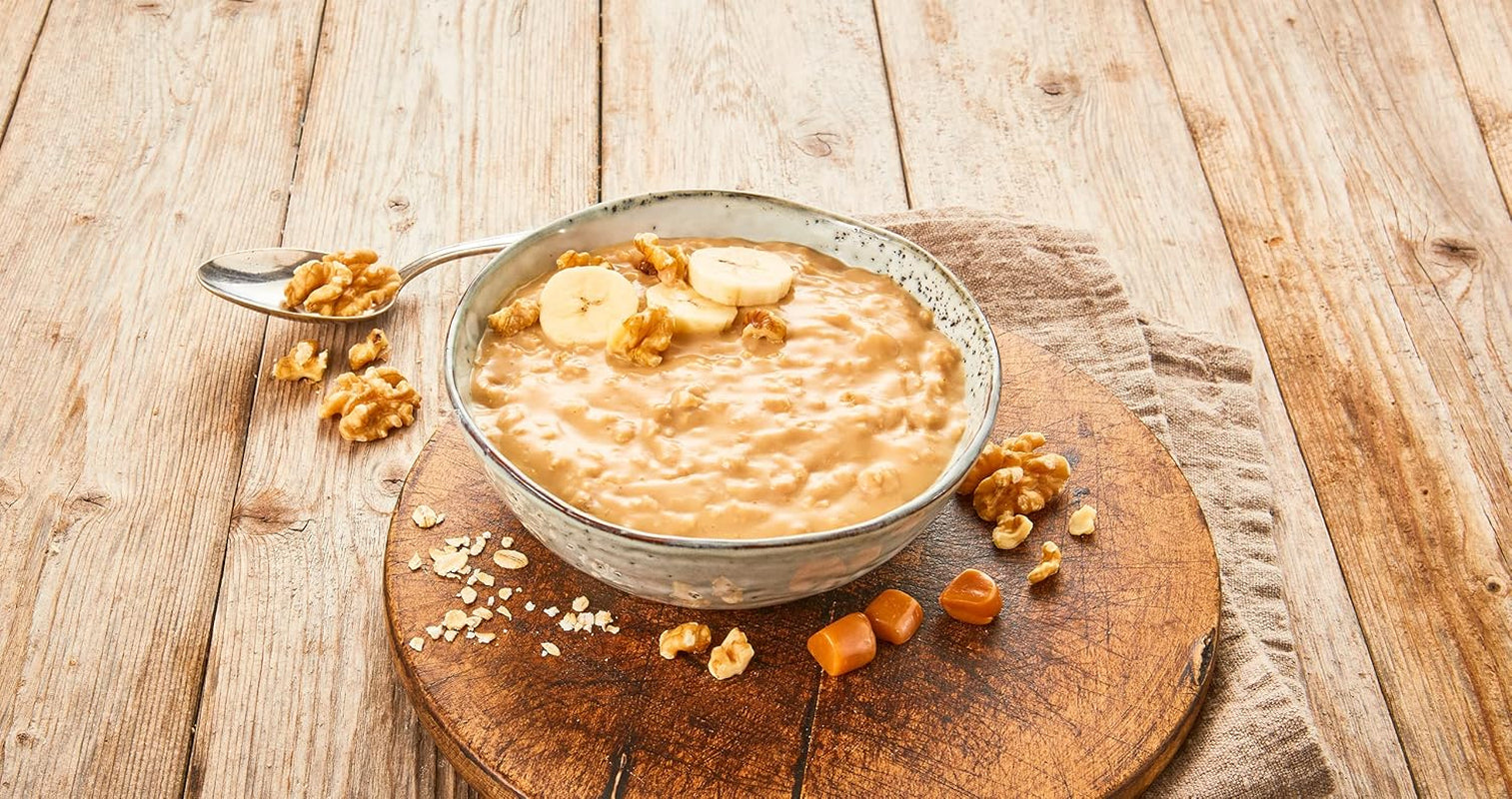 Caramel Oat Pudding, een harmonieuze mix van karamelpudding en volkoren haver, suikervrij, gezoet met agavesiroop, 1 zakje x 64 g (4 stuks)