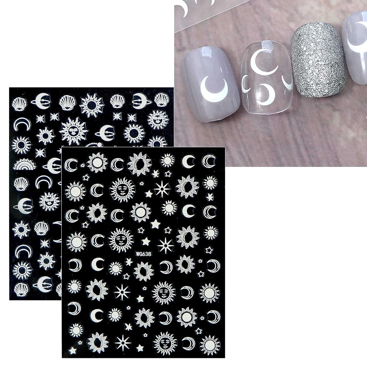 JMEOWIO Nagelsticker Mond Stern Sonne 10 Blatt Nail Art Sticker Selbstklebend Nagelaufkleber Bunt Decoratie Nageldesign Zubehör