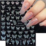 6 Blatt Schmetterling Nagelsticker Selbstklebend Laser Zilver Schmetterlings Nagelaufkleber 3D Aurora Silber Schwarz Schmetterlinge Nagelstickers Frühling Nageldesign Nagelsticker Nail Art Zubehör