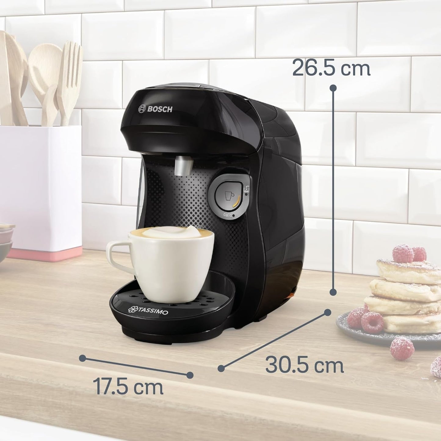 Bosch Tassimo Happy Friendly TAS102E Capsule-espressomachine, 70+ drankjes, geschikt voor alle kopjes, auto-stop, duurzaam, perfecte dosering, ruimtebesparend, 1400W, zwart