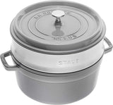 STAUB Gusseisen Bräter/Cocotte, Mit Dämpfeinsatz Aus Edelstahl, Rund 26 Cm, 5,2 L, Aromaregen-functie voor optimale werking, voor alle herdarten Inkl. Induktion & Backofen, Kirschrot, Rot Vormen en bakplaten Naty Shop Graphitgrau