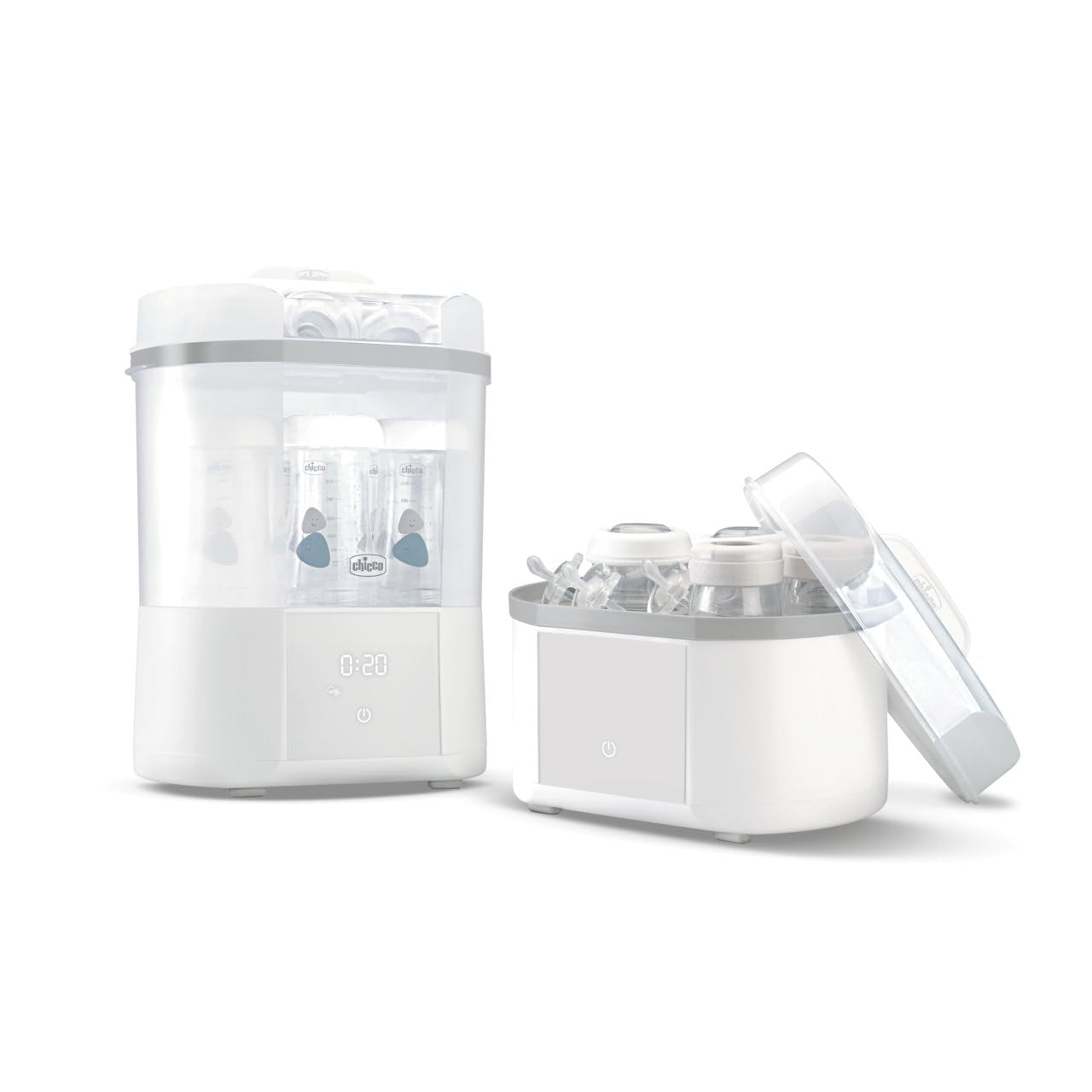 Chicco modulaire sterilisator met droogfunctie, babyflessensterilisator, bijtring en fopspeen met auto-stop, magnetronbestendig, geschikt voor het steriliseren van maximaal 6 flessen van 330 ml