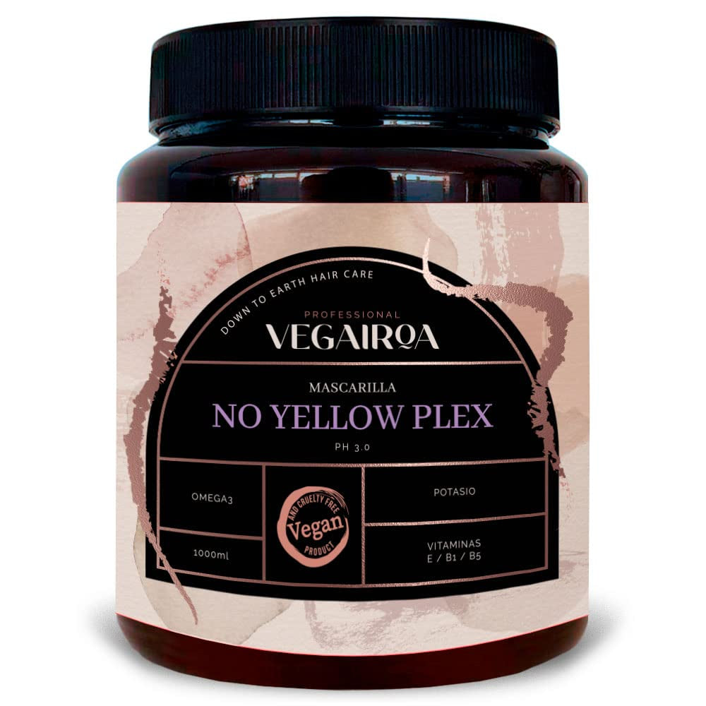 VEGAIROA - Geen geel Plex-masker - Neutraliserend masker voor gele en oranje tinten - Hydraterende verzorging - Paars pigment - Professioneel veganistisch kappersproduct - 1000 g Naty Shop haarmasker Standaardtitel