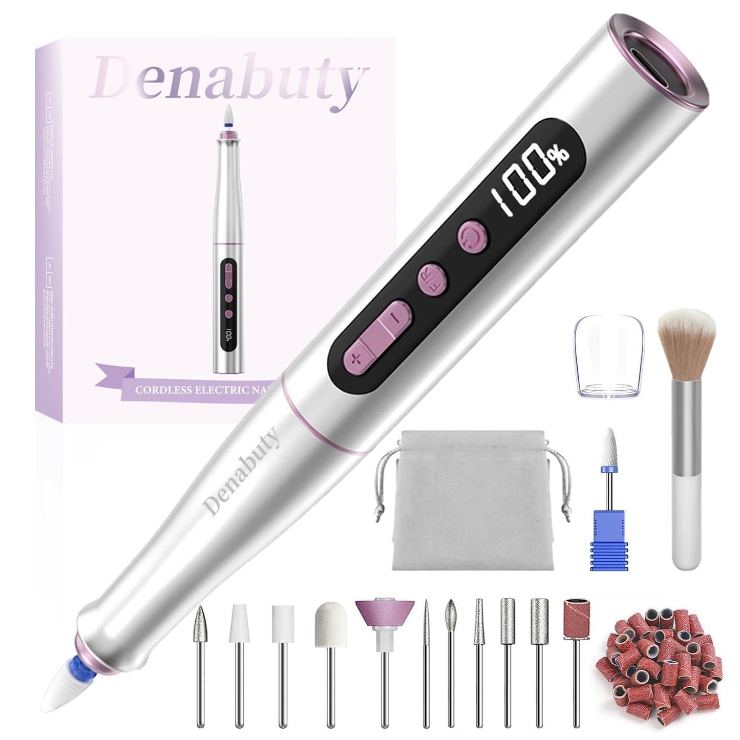 Denabuty Nagelfräser Kabellos, 13 in 1 Fräser Für Gelnägel 35000 U/Min, Elektrische Nagelfeile Professionell Nagelboor, Maniküre en Pedicüre Set Elektrisch voor Semi Permanent, Acrylnägel DN-2402