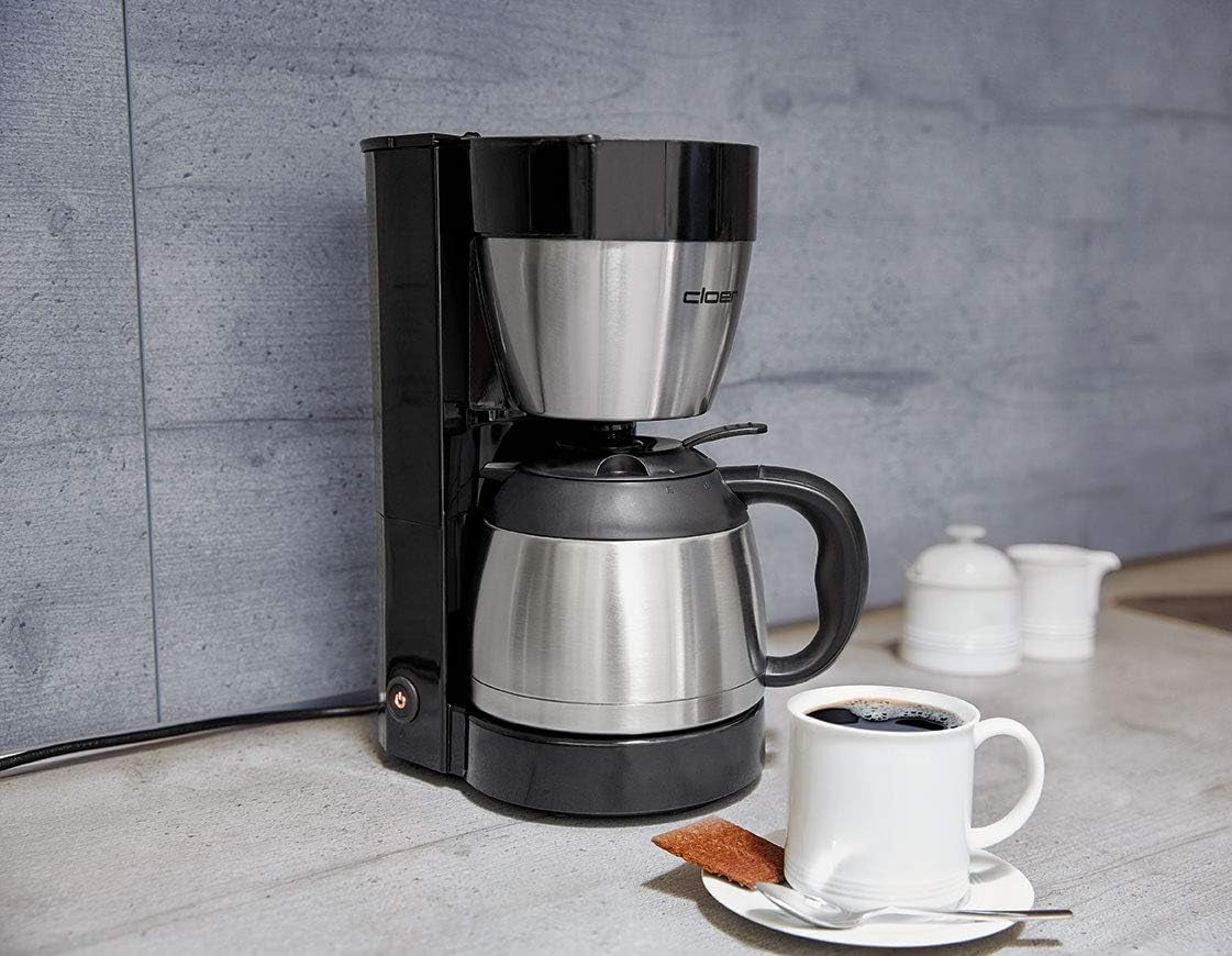 Cloer 5009 warmhoudfilter-espressomachine voor maximaal 8 kopjes 800W met geïsoleerde roestvrijstalen karaf 1x4 filterbeker zwart