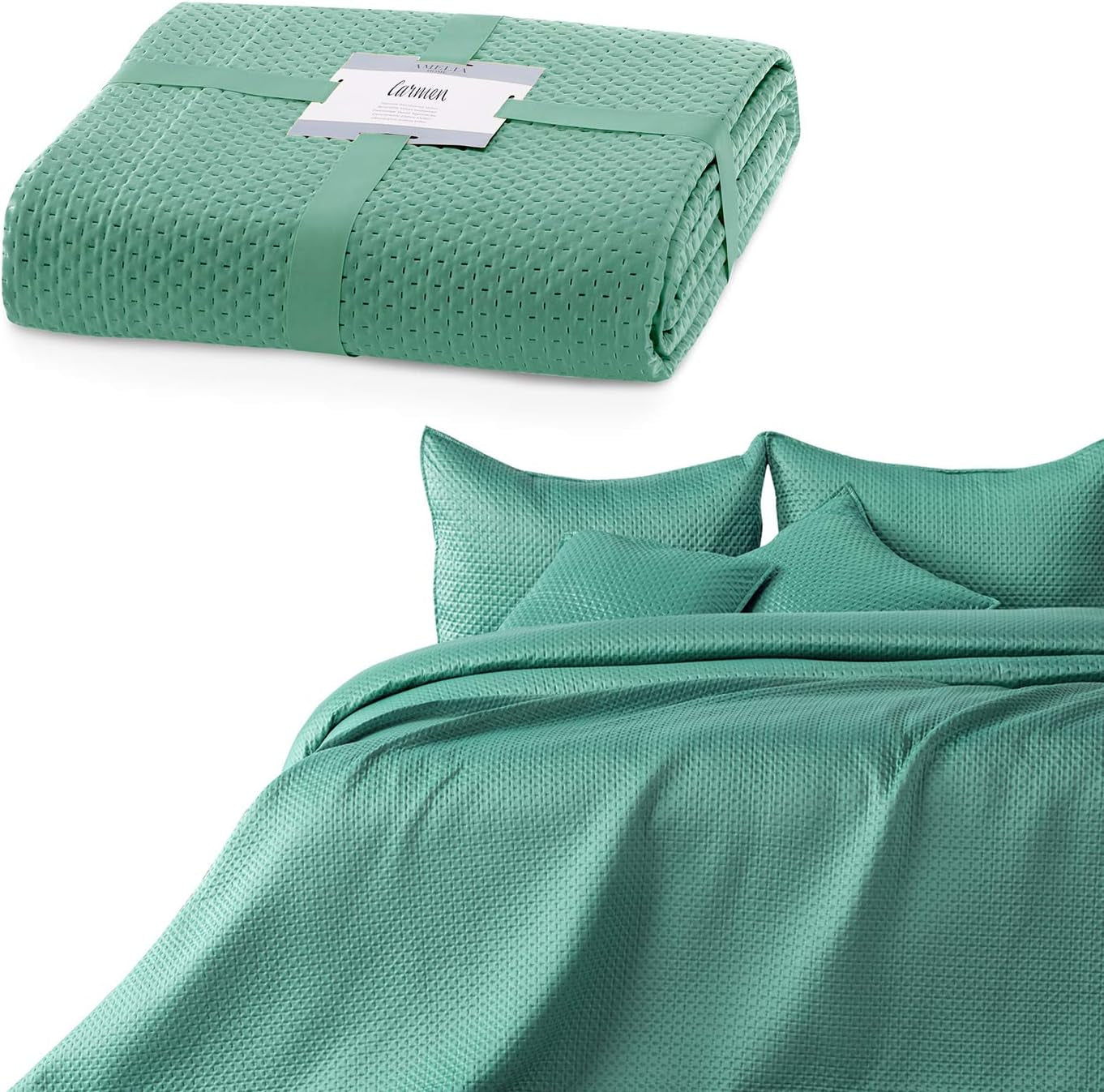 Ameliahome sprei 200X220 Cm donkergroene sprei met twee reliëfzijden Mat Satijn Carmen Bedden en Dekens Besuche den AmeliaHome-Store Carmen pistachegroen 220X240 Cm