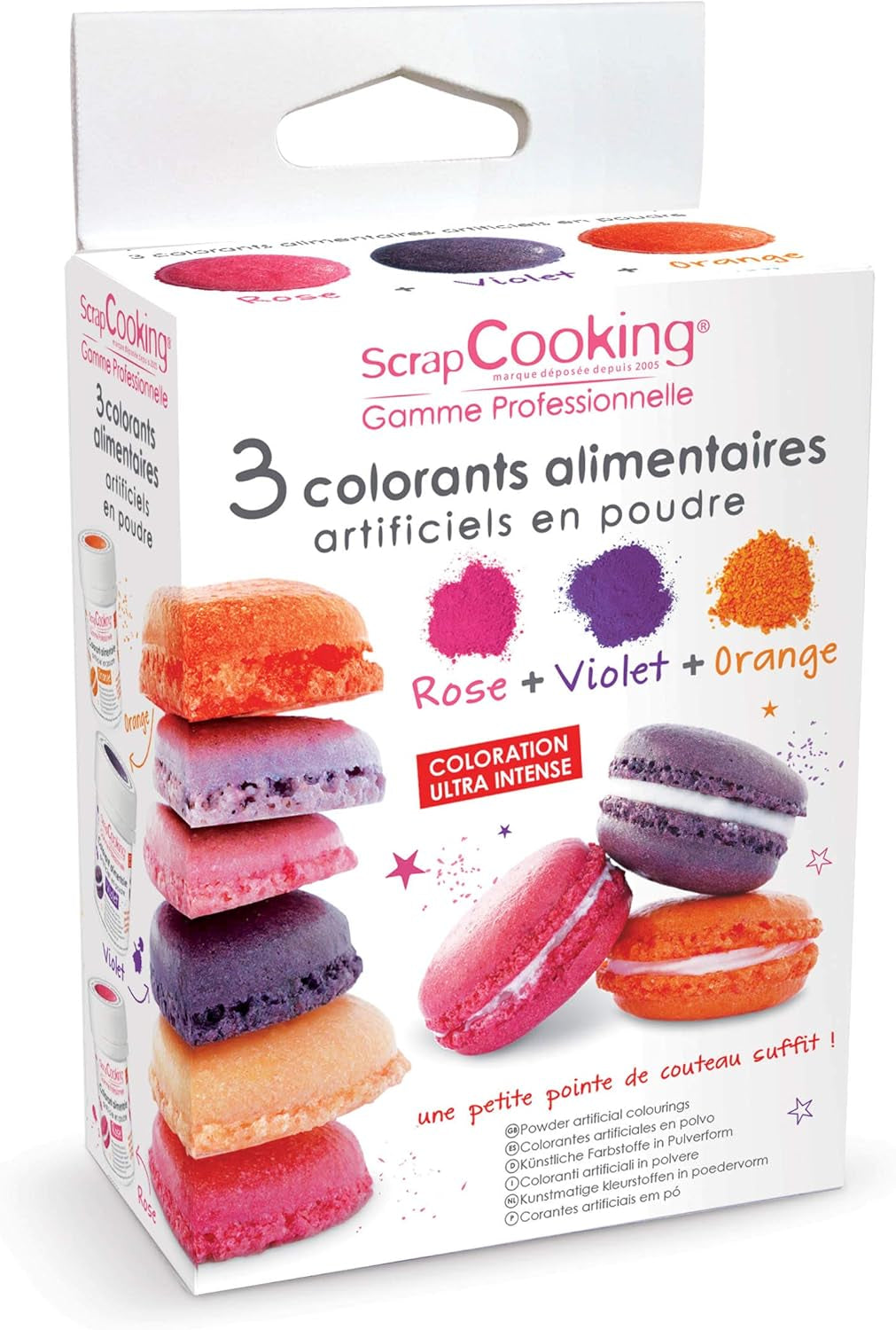 3 voedselkleuren - oranje, paars, roze
