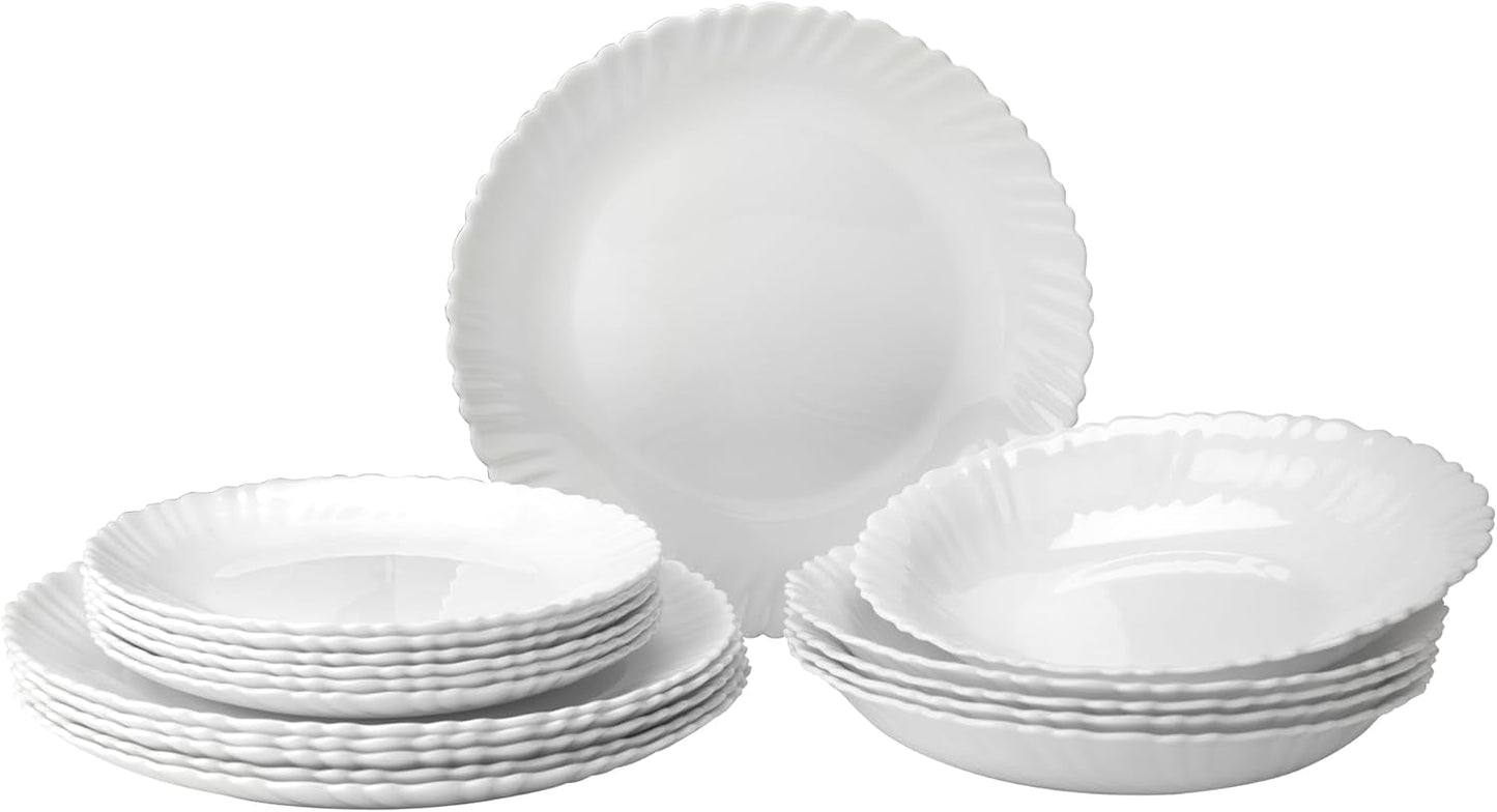 Serviesset voor 6 - 18-delig - Serviesset van opaalglas - Witte serviesset - Kom en bordenset - Modern serviesgoed - Borden - Serviesgoed - Serviesset voor 6 personen