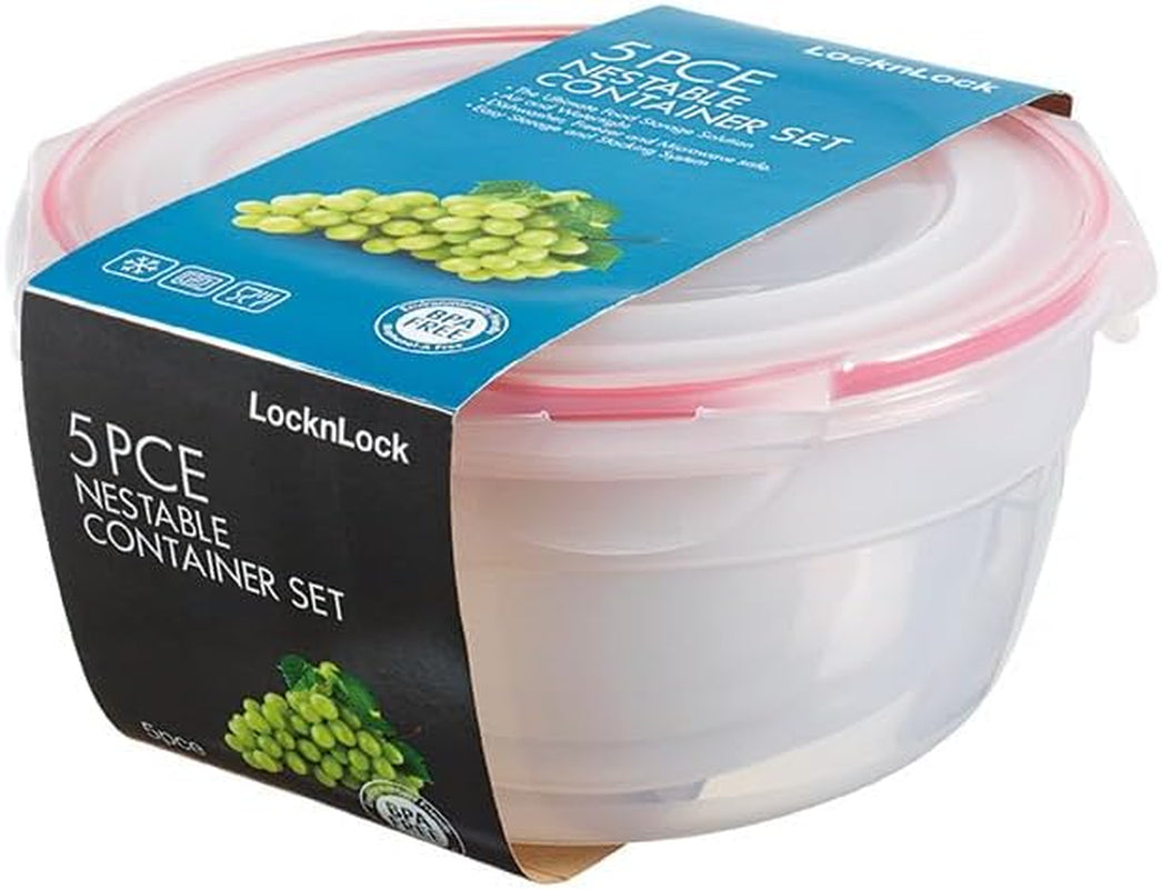 LocknLock PP Classic voedselbewaarpottenset 5-delig | 180 ml, 350 ml, 600 ml, 870 ml, 3,6 liter | 100% lucht- en waterdicht | zonder BPA | vriezer- en koelkastorganizer | vaatwasser- en magnetronbestendig Voedselbewaardozen Naty Shop Rond 5 st. (veelkleurig)
