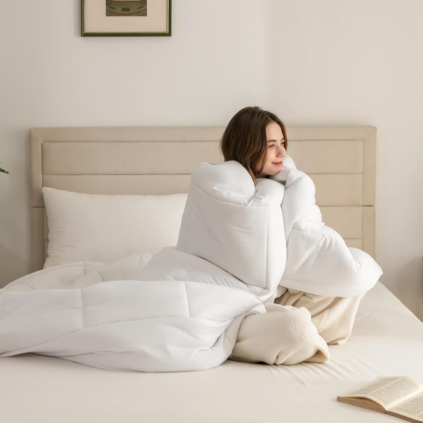 Good Nite eenpersoonsbed beddengoedset, 15 Tog, winterwarmte, eenpersoonsbed, zacht polyester, holle vezels, witte lakens met hoekstroken, machinewasbaar (wit, 15 Tog, 130 x 150 cm) Naty Shop Quilts & Quilts