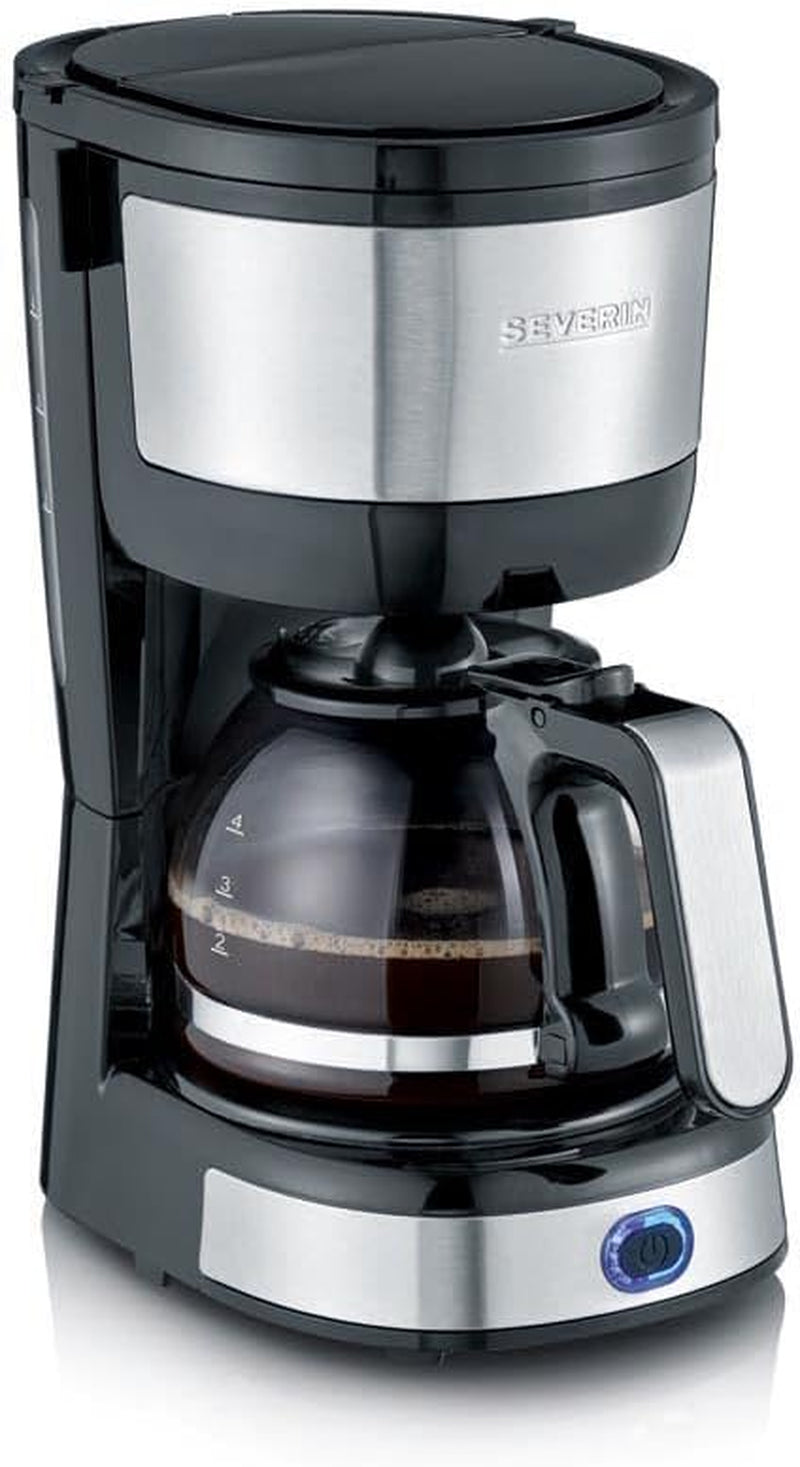 SEVERIN compacte espressomachine, aromatische koffie met koffiemachine voor maximaal 4 kopjes, espressomachine met filter en permanent oscillerend filter, roestvrij staal/zwart, KA 4808