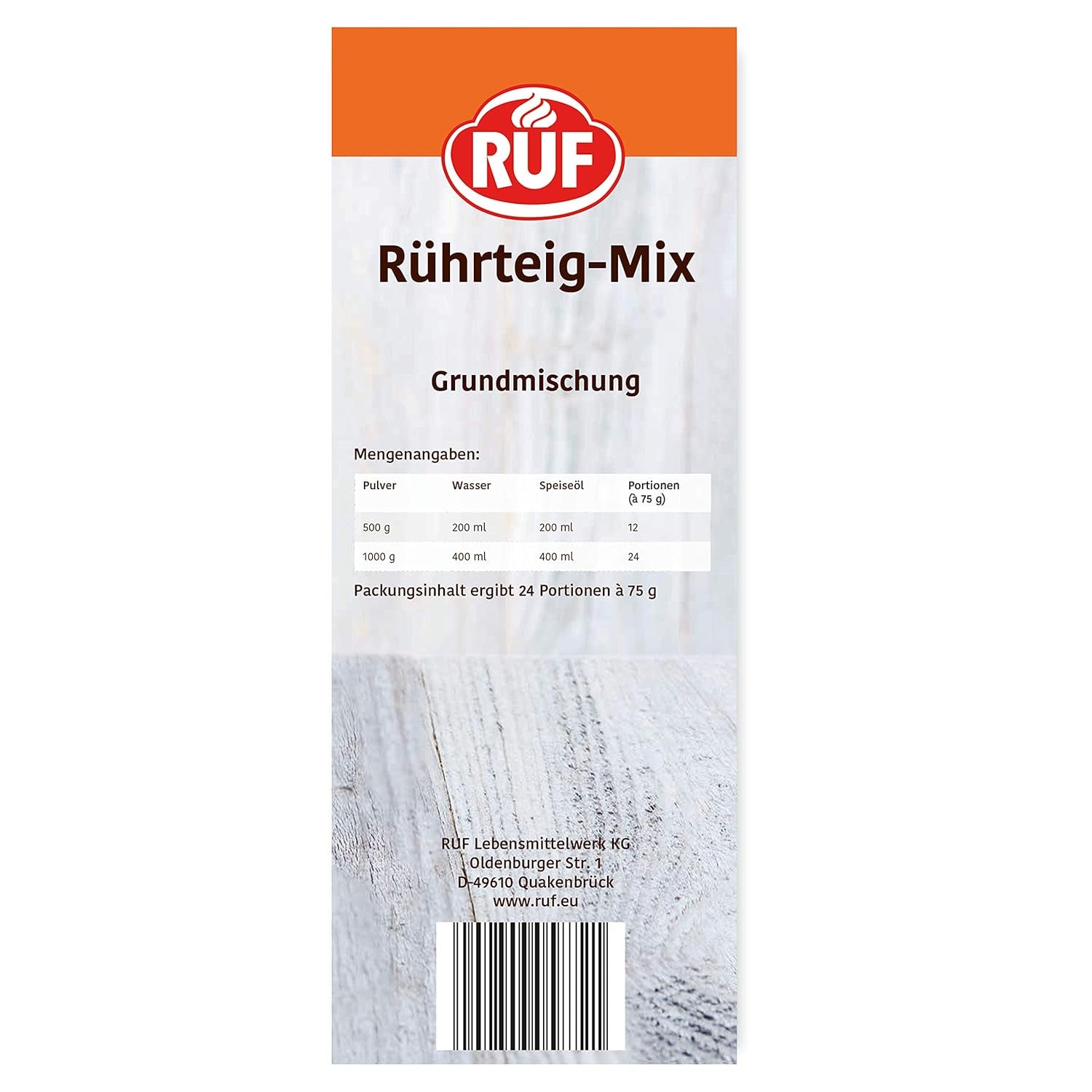 RUF Rührkuchen Backmischung, Nur Wasser & Öl Zugeben, Rezeptur Für Blechkuchen, Kastenkuchen, Muffins, Gugelhupf Und Tortenböden, 1X1000G Mengsel voor bakken en koken Naty Shop