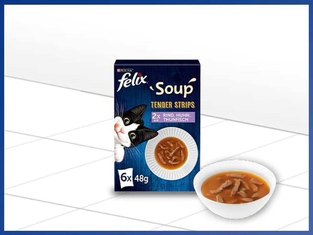 Felix Soepreepjes, Kattensoep, Gemengde Variatie, Verpakking van 8 (8 x 6 zakjes van elk 48 g)