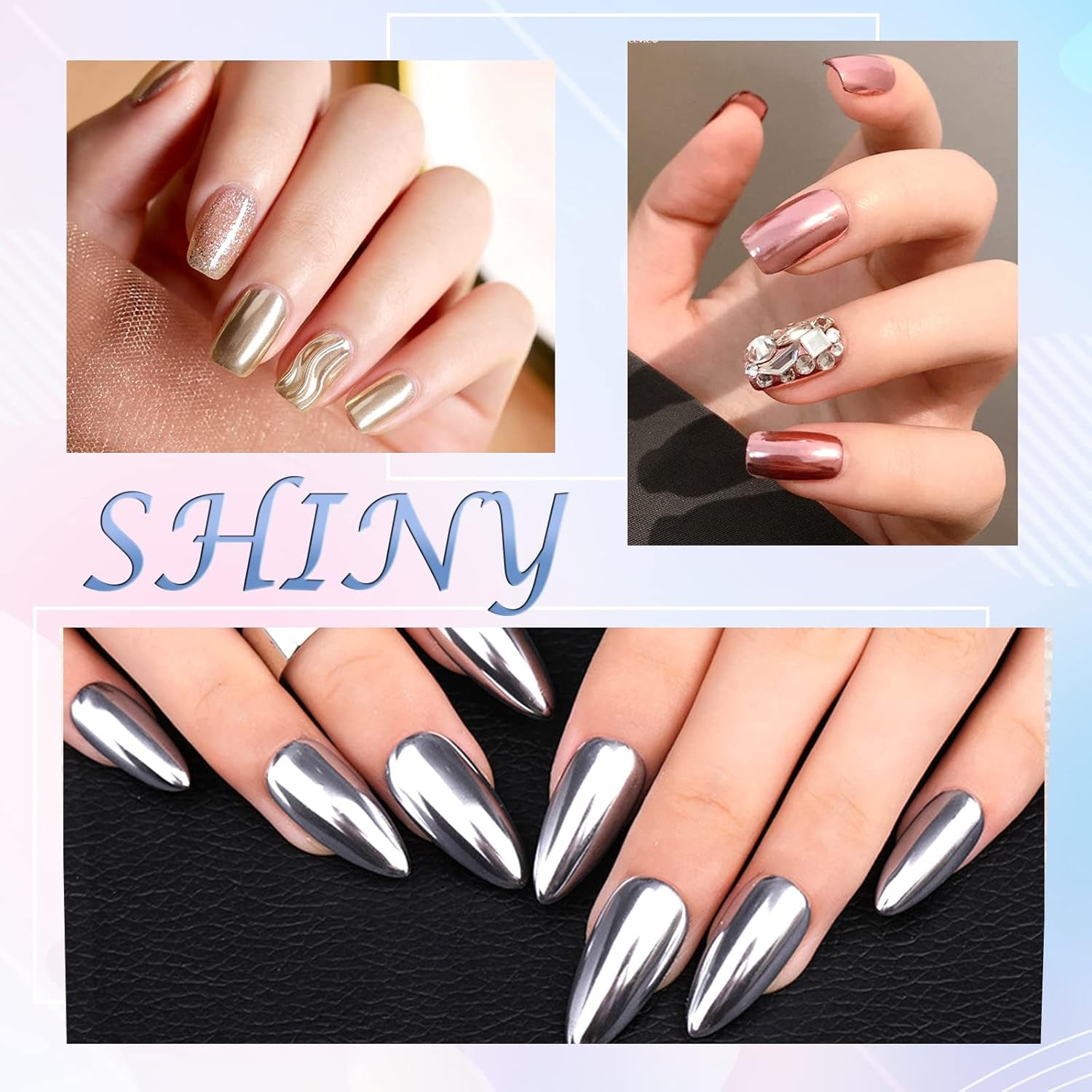 Chrome Nagel Pulver Spiegel Effect Metallic Staub Holografisch Glitter Glasierte Maniküre Decoratie Reflektierende Pigment voor DIY Gel Polish Nail Art, Harz Handwerk, Geschenke voor Goud