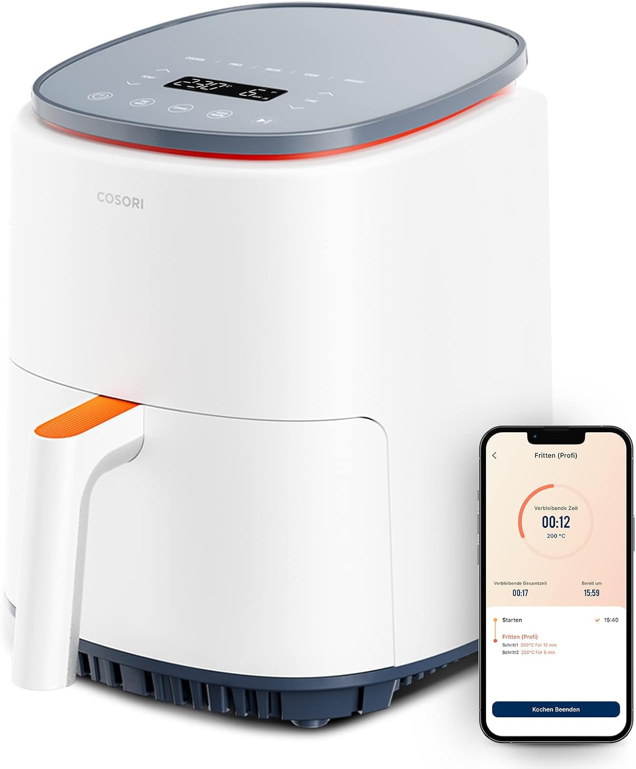 COSORI Heteluchtfriteuse Airfryer, 12-in-1 Luchtfriteuse XXL 6,2L, Heteluchtfriteuse met kijkvenster en roerherinnering, 80 recepten Huishoudelijke apparaten Naty Shop Pearl White 3,8L Compact