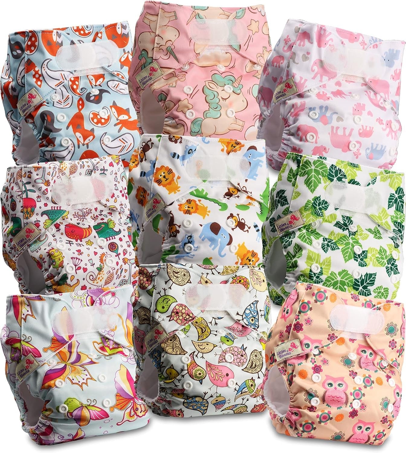 Littles and Bloomz herbruikbare luier FLV2-0602, standaard klittenbandsluiting, 6 luiers