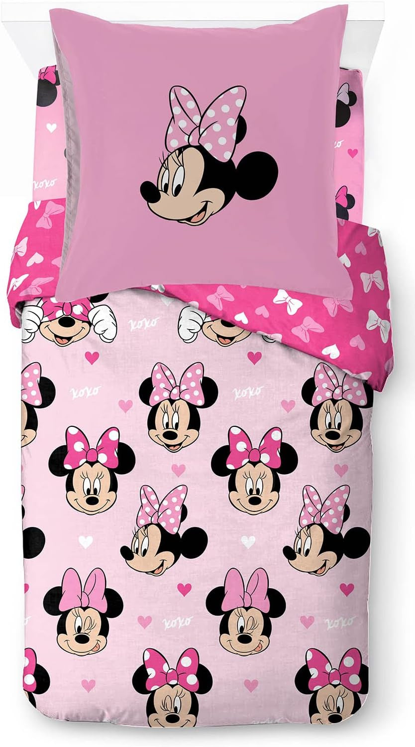 Beddengoed voor kinderen, Disney figuren, 100% katoen Beddengoed - kinderen Naty Shop Roze - Minnie Mouse 135X200/80X80 (3-delig)