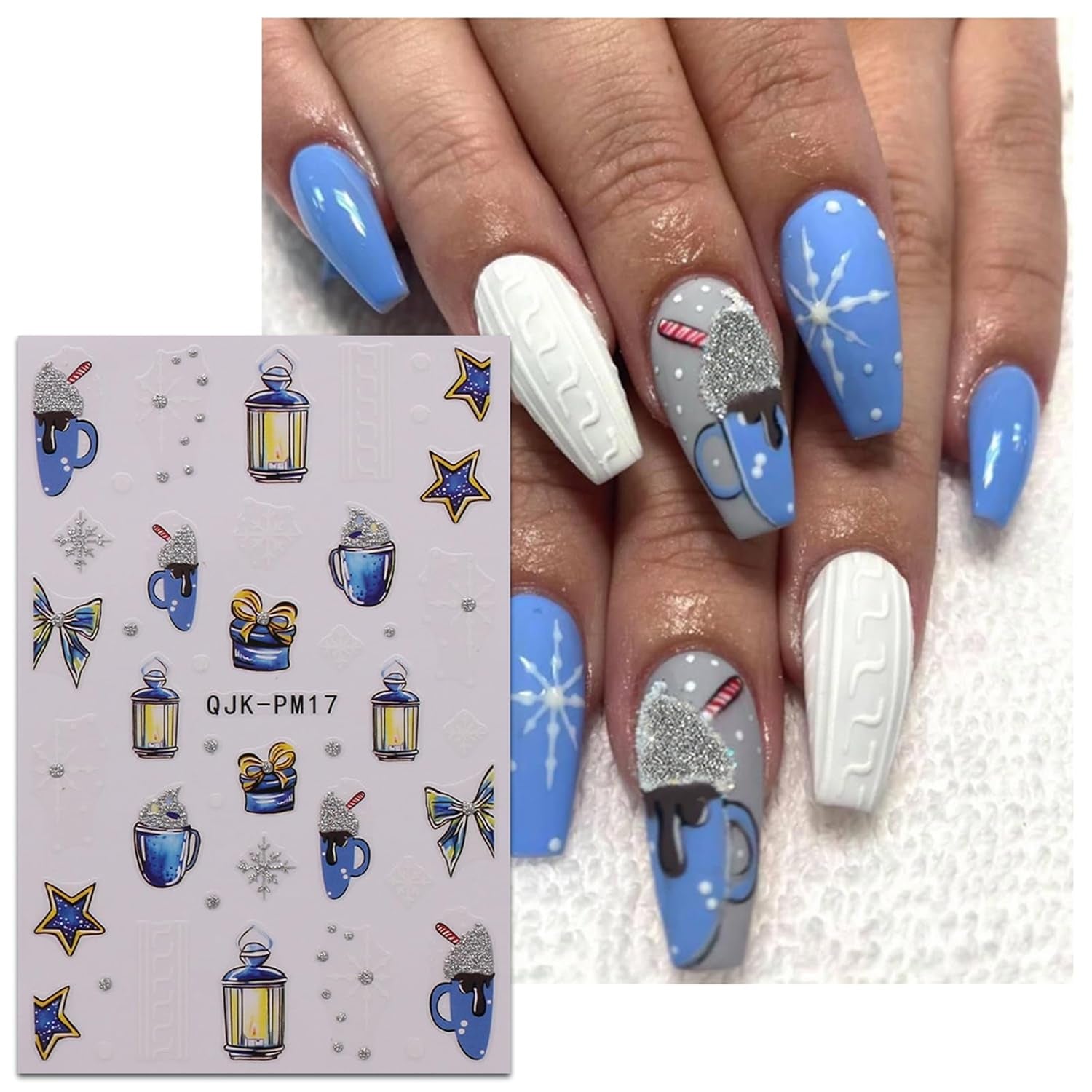 JMEOWIO Nagelsticker Glitzer Weihnachten 10 Blatt Nail Art Sticker Selbstklebend Nagelaufkleber Schneeflocken Winter Decoratie Nageldesign Zubehör