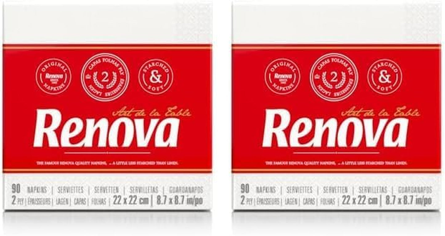 Renova papieren servetten, witte tafelcocktailstijl - 90 servetten (pak van 2)