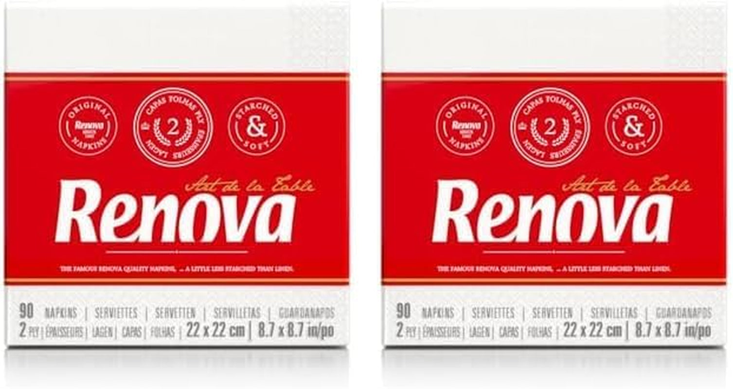Renova papieren servetten, witte tafelcocktailstijl - 90 servetten (pak van 2)