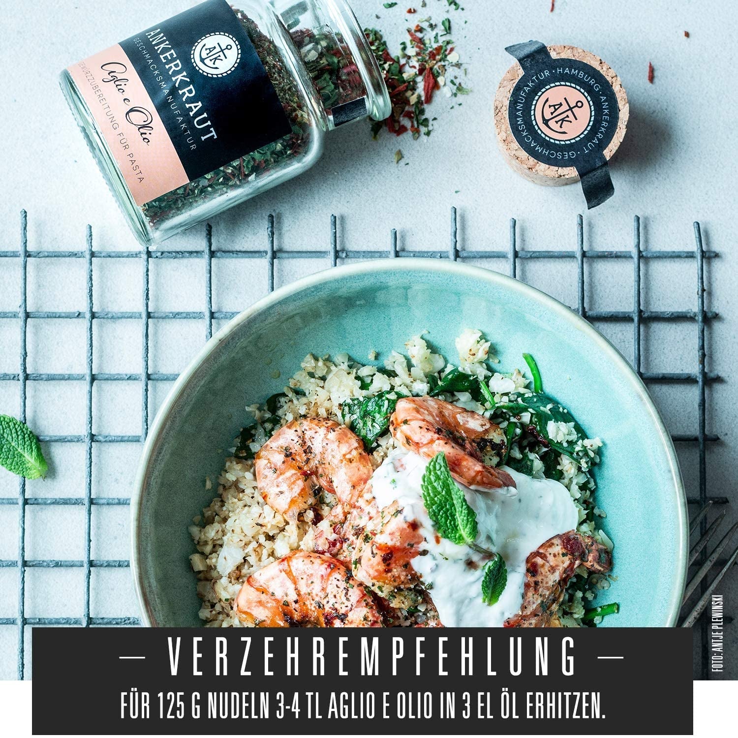 Ankerkraut Aglio e Olio, Italiaanse Gewürzmischung voor Pasta en Klassieke Spaghetti-Noedels, 120g in een aromatisch zakje
