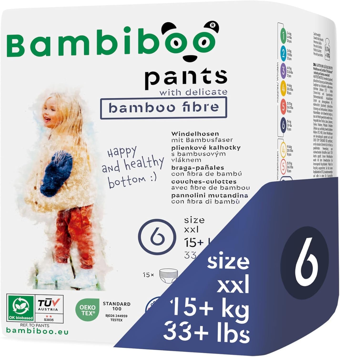 Bambiboo Wegwerpluiers, huidvriendelijk, fijne bamboevezel - Babyluierslipjes - Wegwerpluierhoezen - Gevoelige huidbescherming - Zeer absorberend - Maat 4 (Maxi), 16 stuks