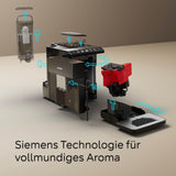 Siemens EQ500 klassieke automatische espressomachine, TFT-kleurenscherm, 5 soorten koffie en melk, dubbele kopfunctie, eenvoudige reiniging, afneembare zetunit, met melkslang, zwart, TP511E19