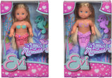 Simba 105733424 - Evi houdt van de kleine zeemeermin, op 2 manieren gesorteerd, er wordt slechts ÉÉN item geleverd, Evi als zeemeermin, beweegbare staartvin, met zeepaardje, modepop van 12 cm, vanaf 3 jaar