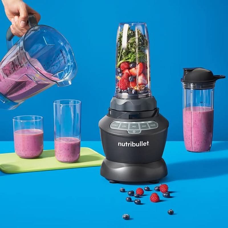 Nutribullet Full Size Blender, Elektrische Mixer, Multifunctionele Stabmixer, Professioneller Mixer, 1000 Watt Leistung, 1.6L Becher, Grau, NBF450DG Keuken Naty Shop