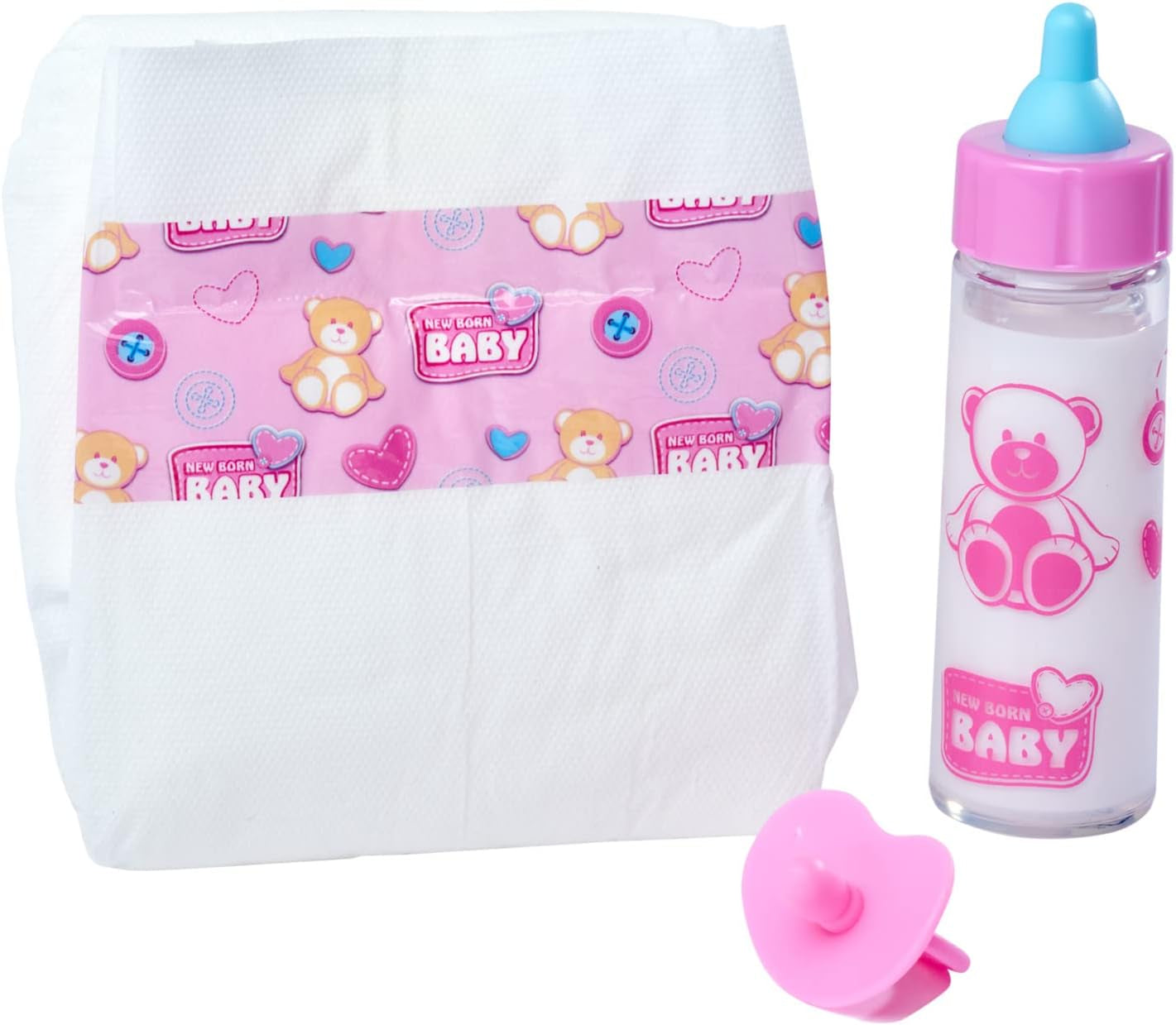 Simba 105562487 - Voedingsset voor pasgeborenen, fopspeen, luier en verdwijnende fles voor poppen van 38-43 cm