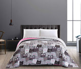 Decoking 32350 Sprei 220X240 Cm Dubbelzijdige sprei van microvezel gemakkelijk te onderhouden Beige Lichtbruin Cacaobruin Grijs Staal Antraciet Grafiet Zwart Wit Roze Katten Invasie van katten Bedden en dekens Beuche den DecoKing-Store